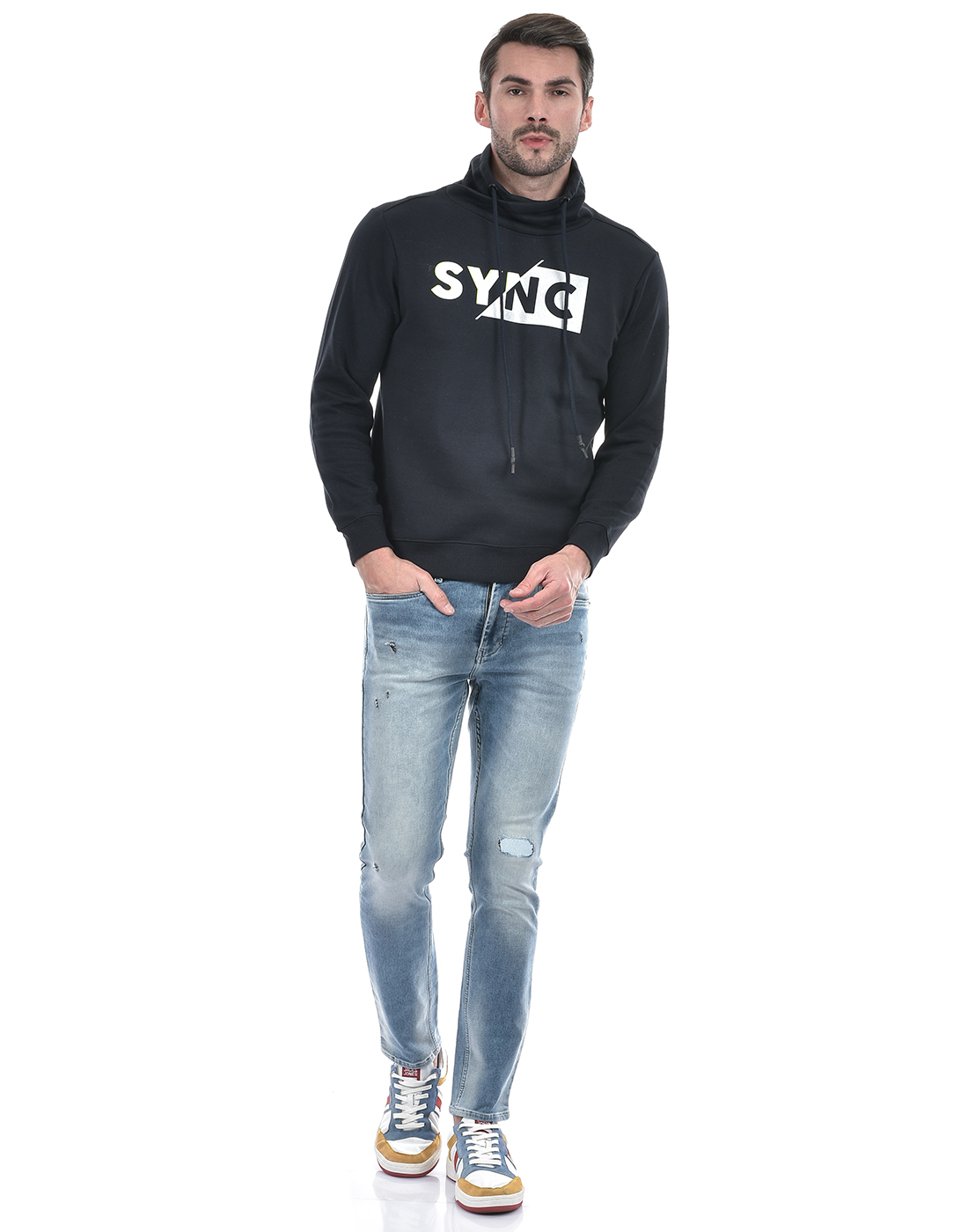 Numero Uno Men Abstract Dark Blue Sweat Shirt